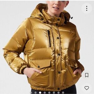 Blanc Noir Gold Metallic Puffer Jacket Size M EUC Missing Hood